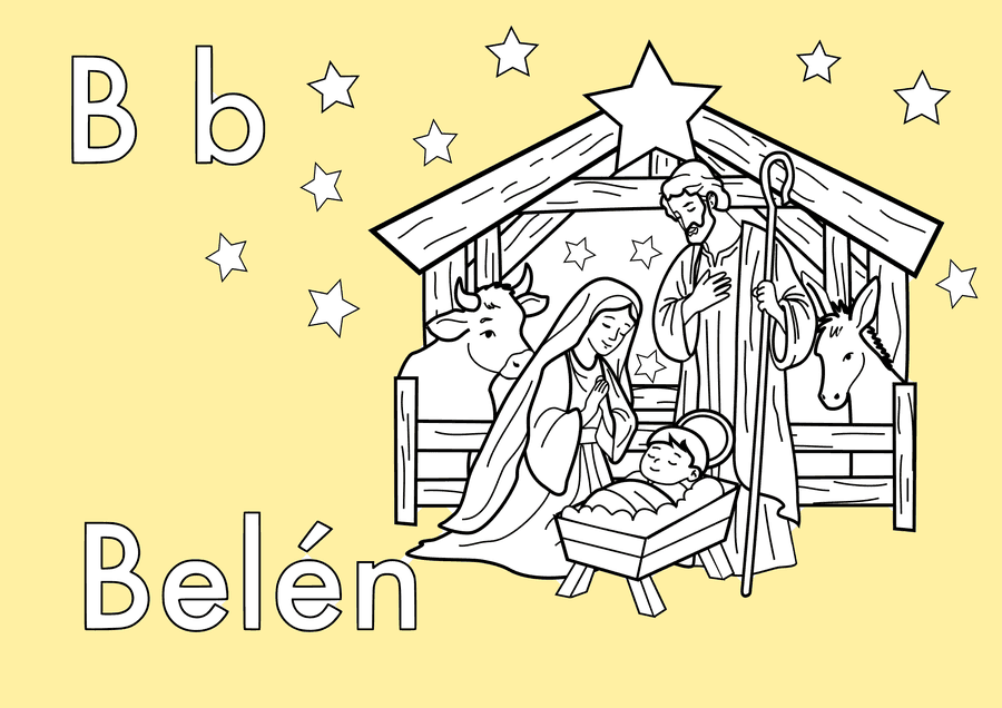 Dibujo de Belén de Navidad para colorear