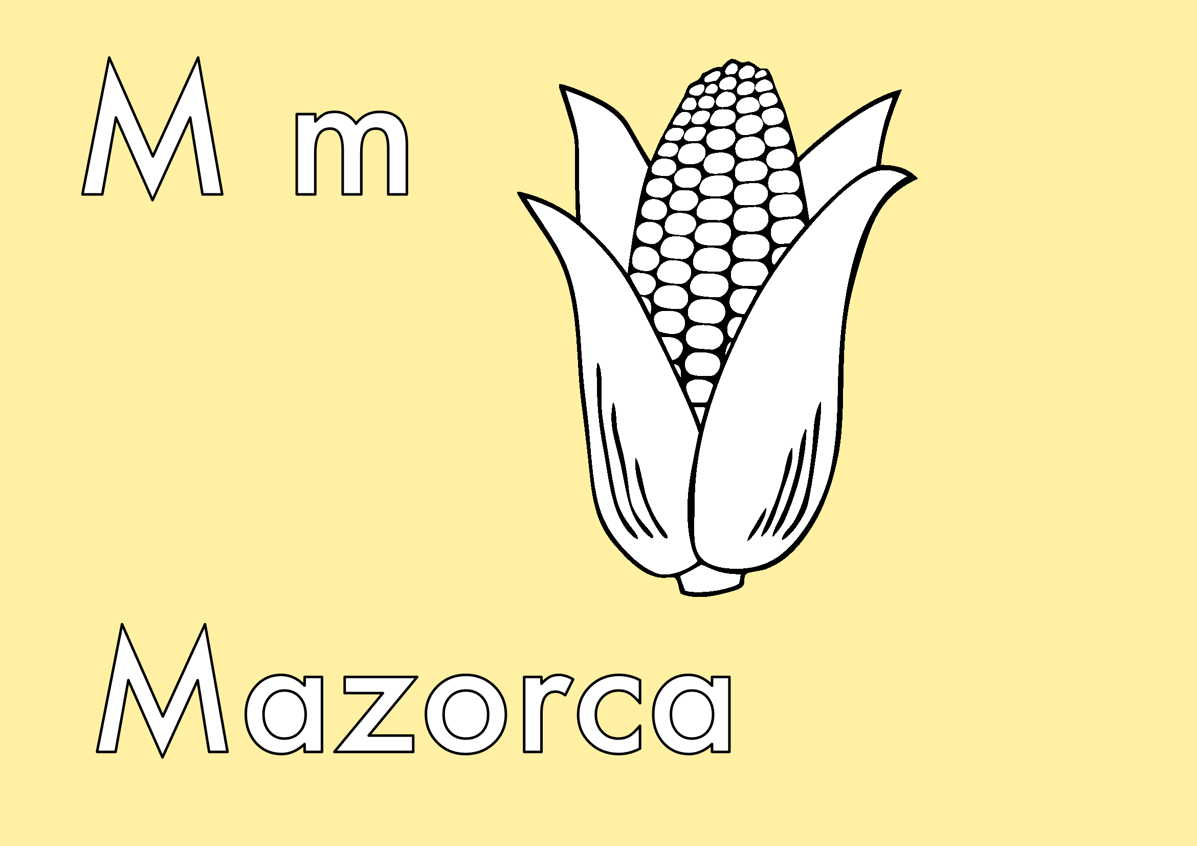 Dibujo de Letra M de Mazorca de Maíz para colorear