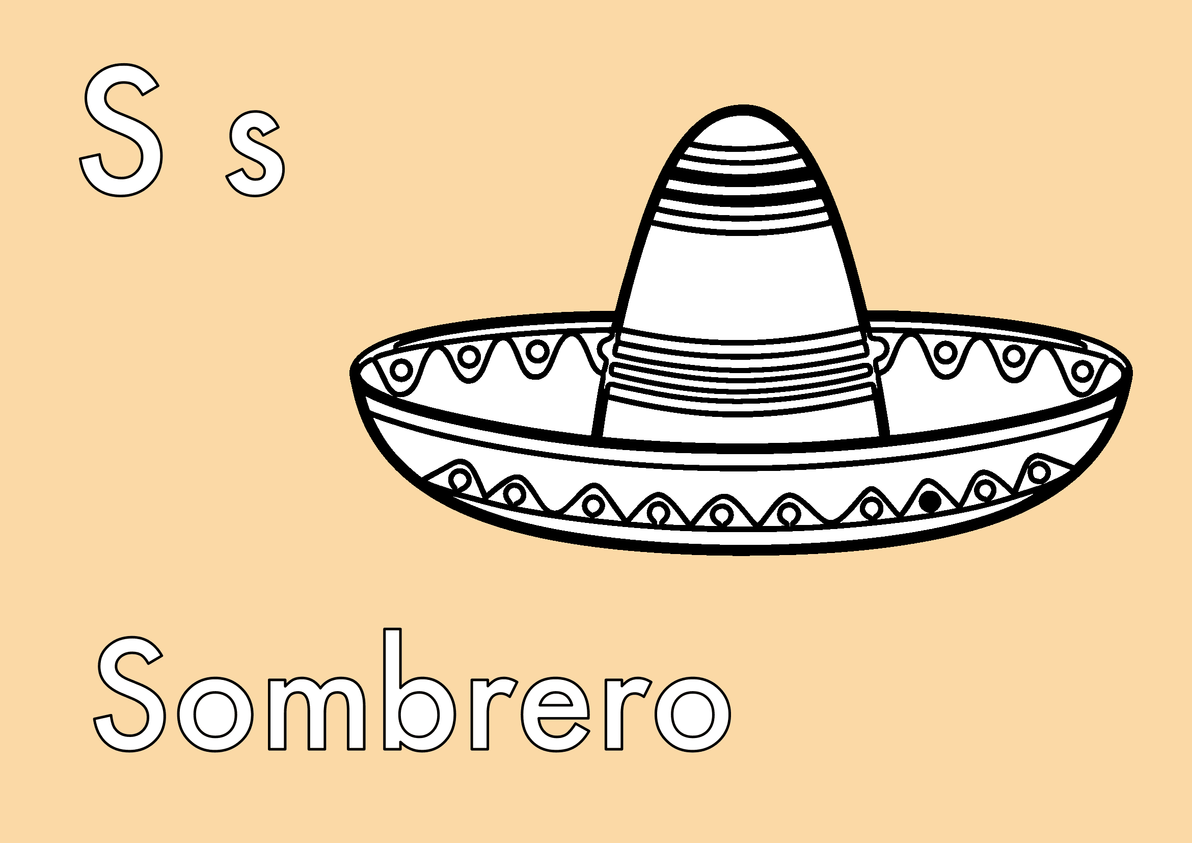 Dibujo de Letra S de Sombrero Mexicano para colorear