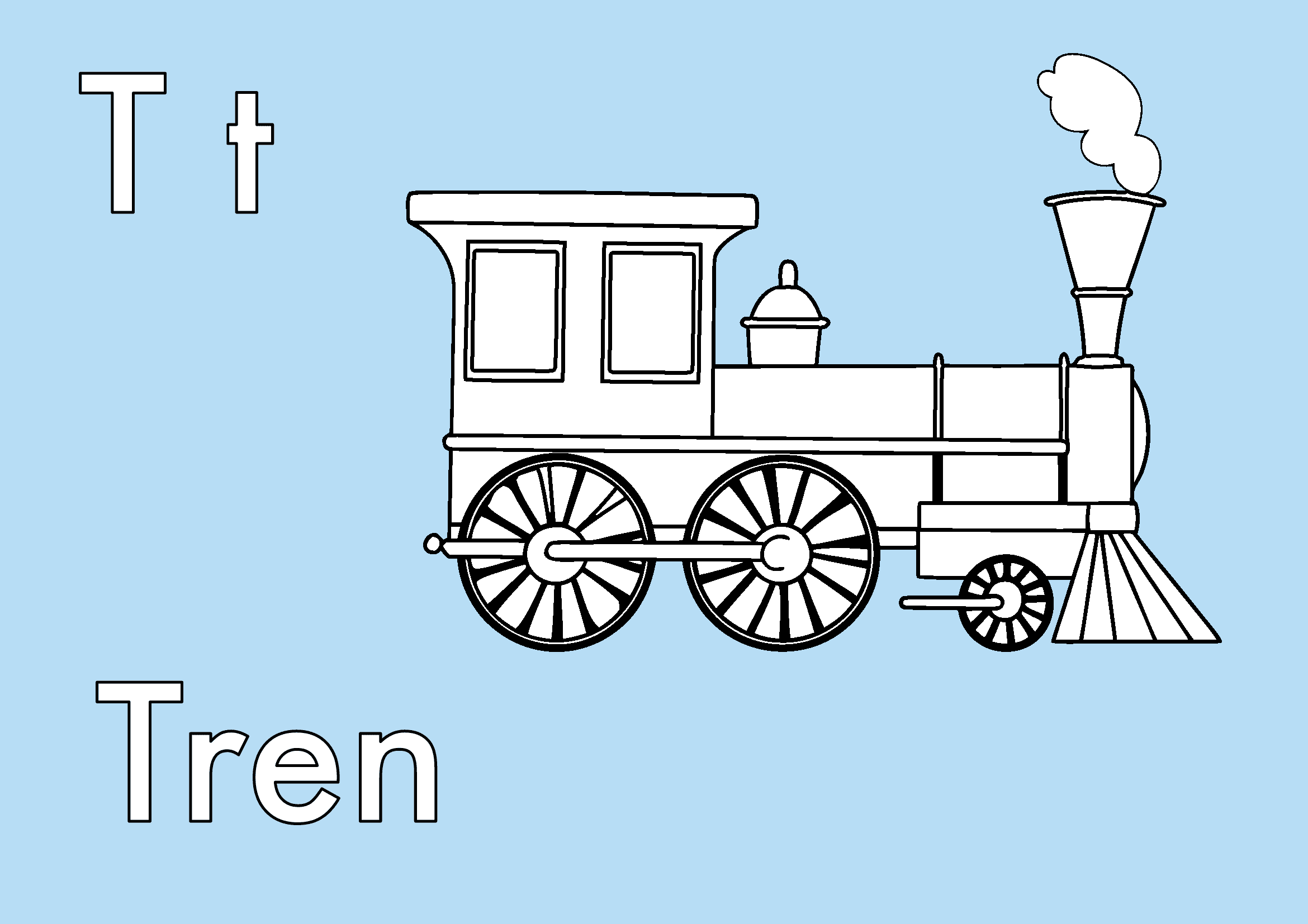 Dibujo de Letra T de Tren de la Revolución Mexicana para colorear