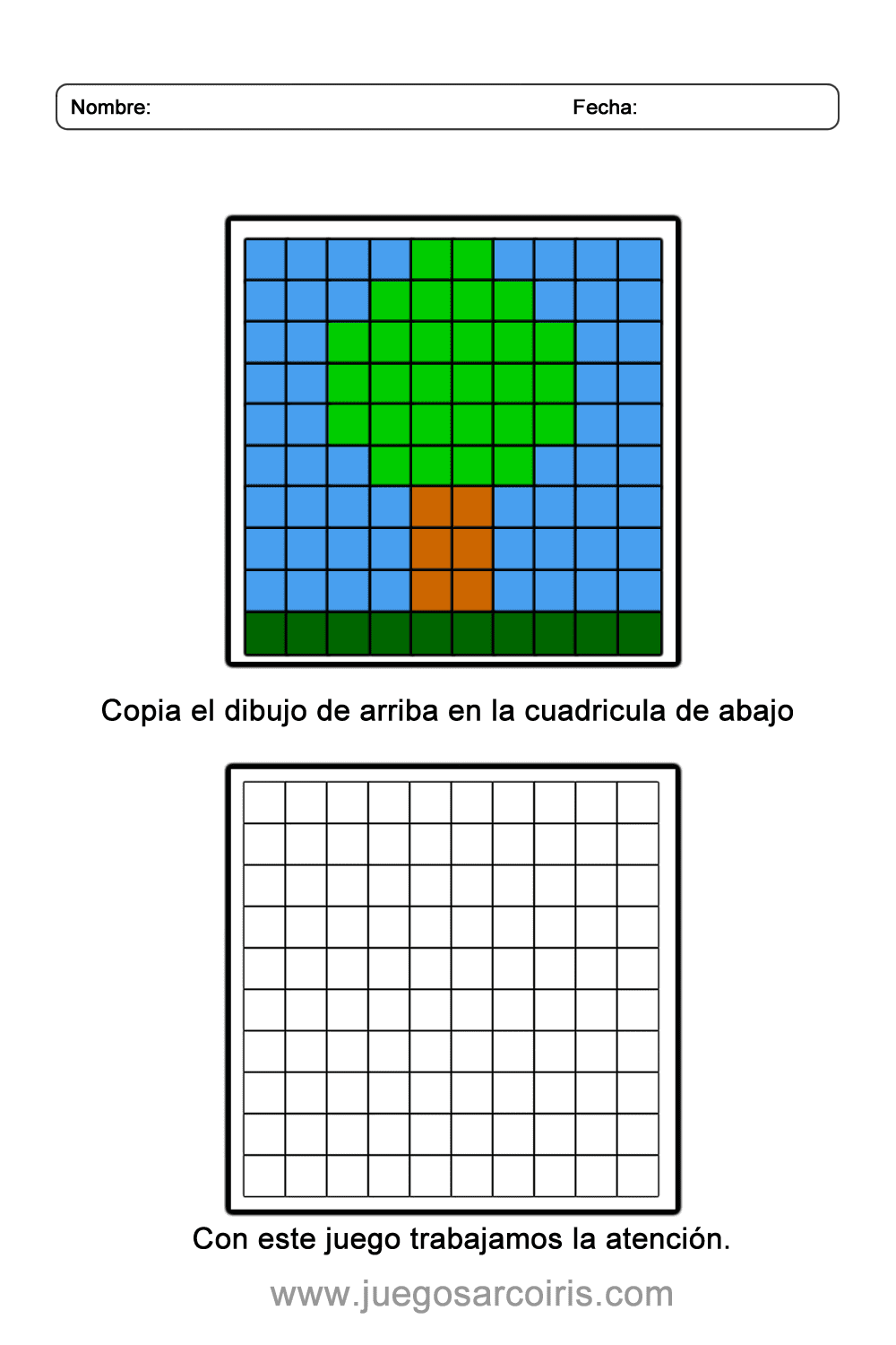 Juegos Arcoiris – Actividades | Dibujo en cuadrícula de un árbol - Juegos Arcoiris - Actividades