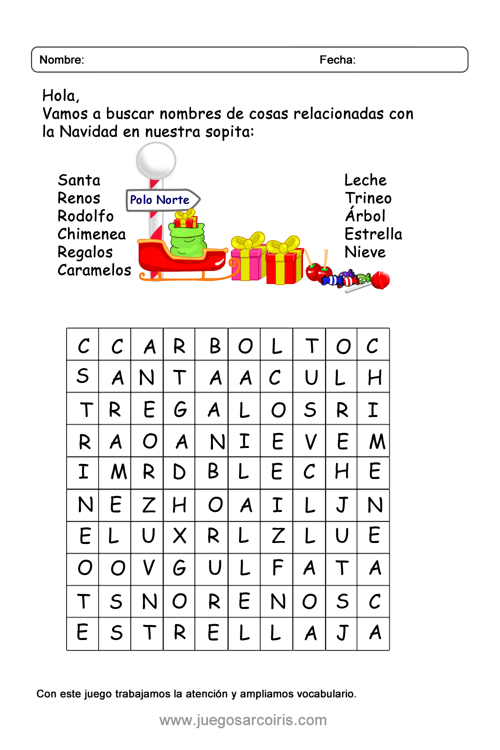 Juegos Arcoiris - Actividades | Sopa de letras de Navidad ...